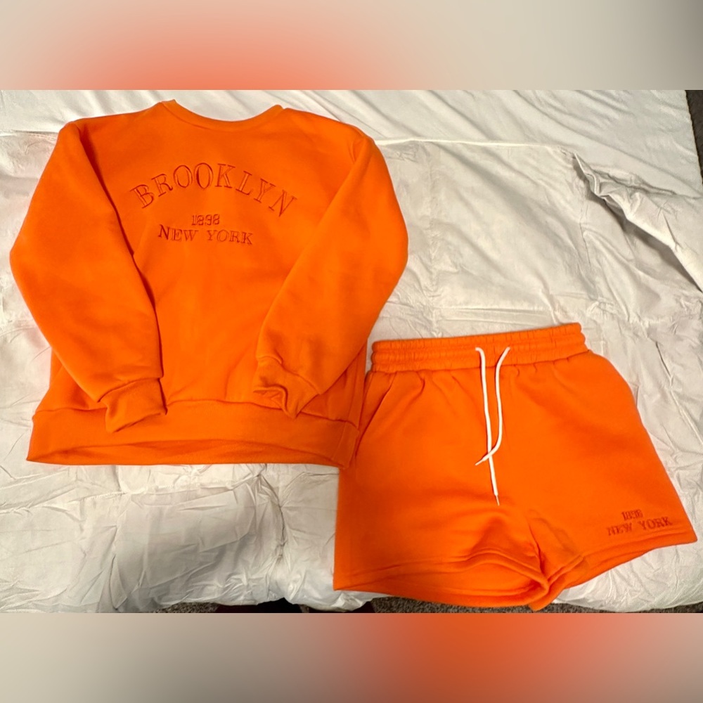 Orange Sweatsuit shorts set